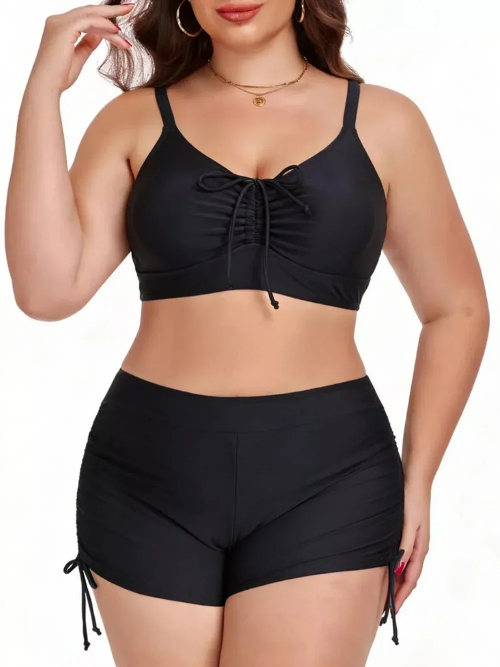 Plus Size Ruched Drawstring Swim Set - Picture 2 of 16